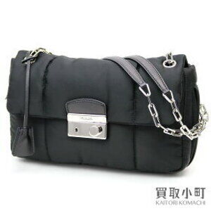 Prada Tessuto Bomber Chain Shoulder Bag Black Crossbody Bag